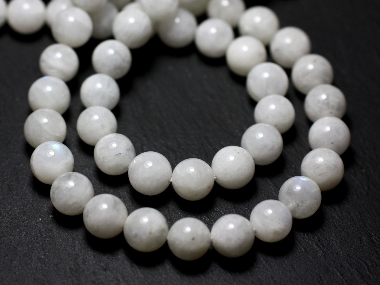 Fil 39cm 52pc env - Perles de Pierre - Pierre de Lune blanche arc en ciel Boules 7-8mm 