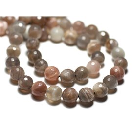 Thread 39cm 62pc approx - Stone Beads - Moonstone Faceted Balls 6mm white gray pink iridescent 
