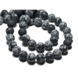 Thread 39cm 45pc approx - Stone Beads - Obsidian Snowflake Speckled Balls 8mm Matte Sanded Frosted 