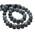 Fil 39cm 45pc env - Perles de Pierre - Obsidienne Flocon de Neige Mouchetée Boules 8mm Mat Sablé Givré 