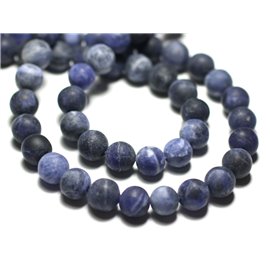 Filo 39 cm 45 pz circa - Perline di pietra - Palline nere blu sodalite 8 mm Smerigliate opache 