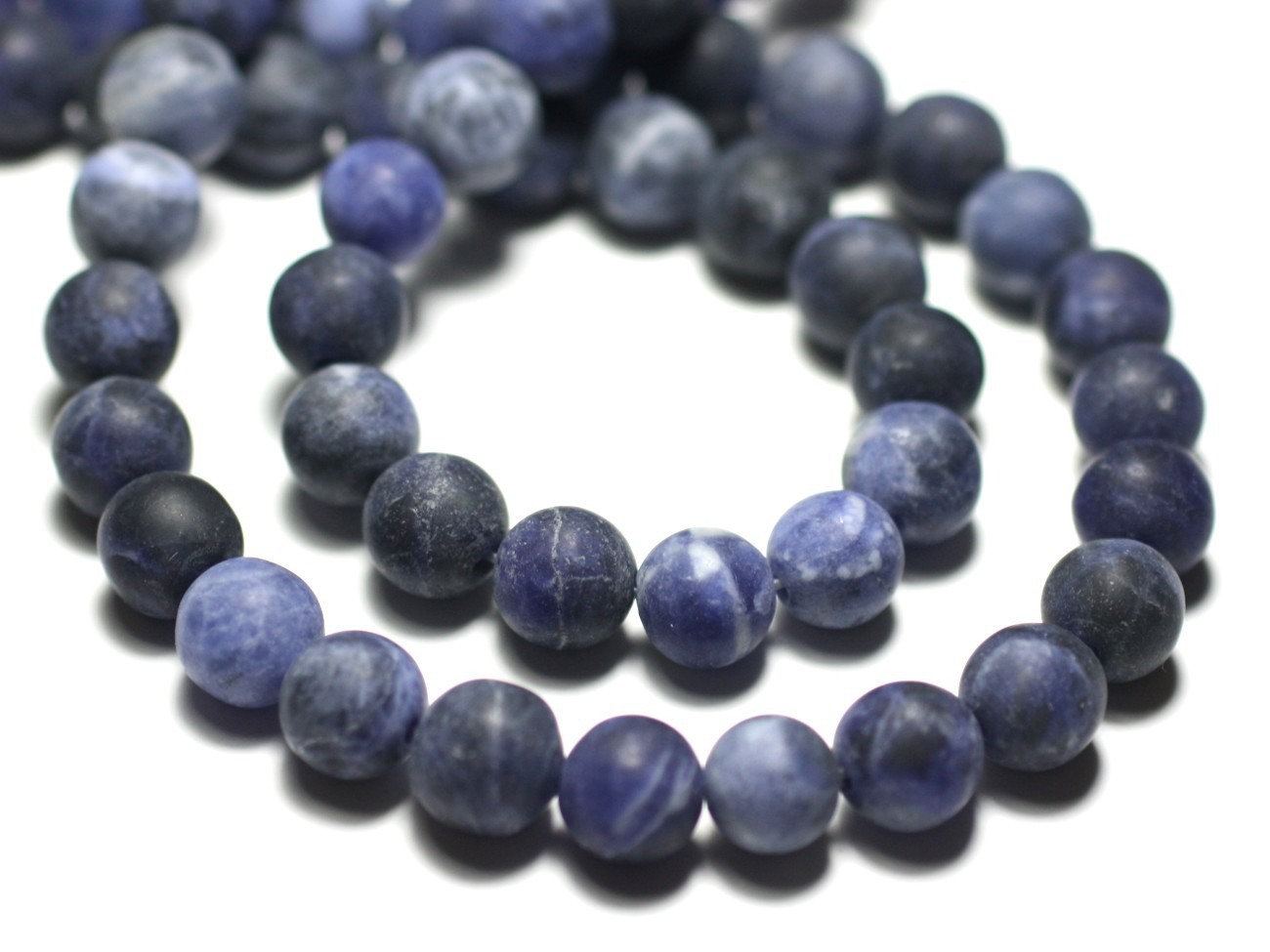 Fil 39cm 45pc env - Perles de Pierre - Sodalite Bleu Noir Boules 8mm Mat Sablé Givré 