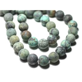 Fil 39cm 46pc environ - Perles Pierre Turquoise Afrique naturelle Boules 8mm bleu vert Mat Sablé Givré