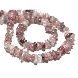 Fil 39cm 130pc environ - Perles Pierre Quartz Hématite Chips Palets Rondelles 5-10mm blanc rouge rose