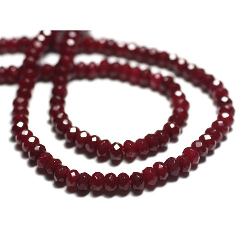 Fil 39cm 125pc env - Perles de Pierre - Jade Rondelles Facettées 4x2mm Rouge Bordeaux 