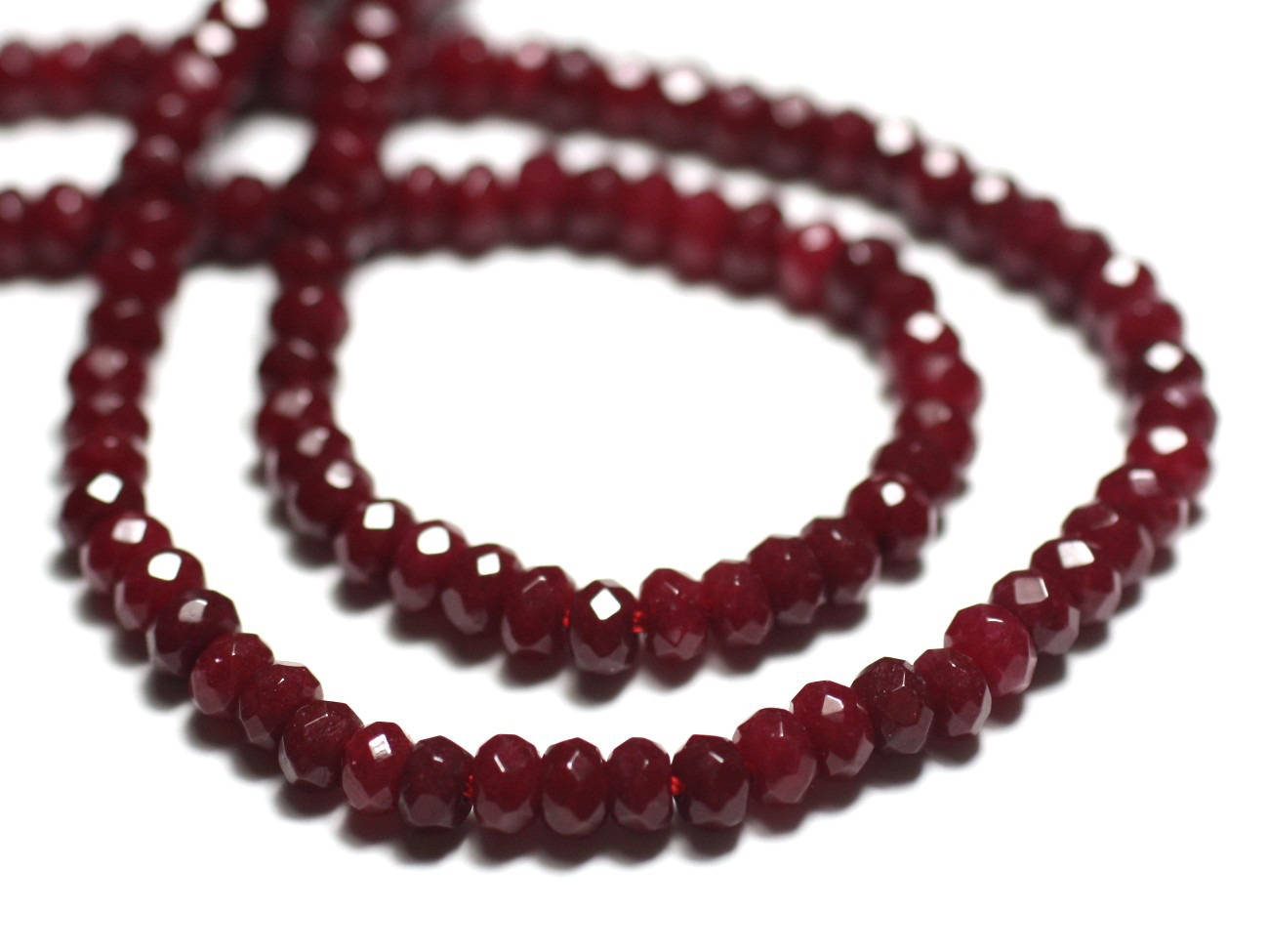 Fil 39cm 125pc env - Perles de Pierre - Jade Rondelles Facettées 4x2mm Rouge Bordeaux 