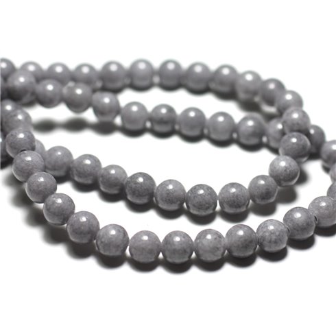 Fil 39cm 66pc env - Perles de Pierre - Jade Boules 6mm Gris clair Souris 