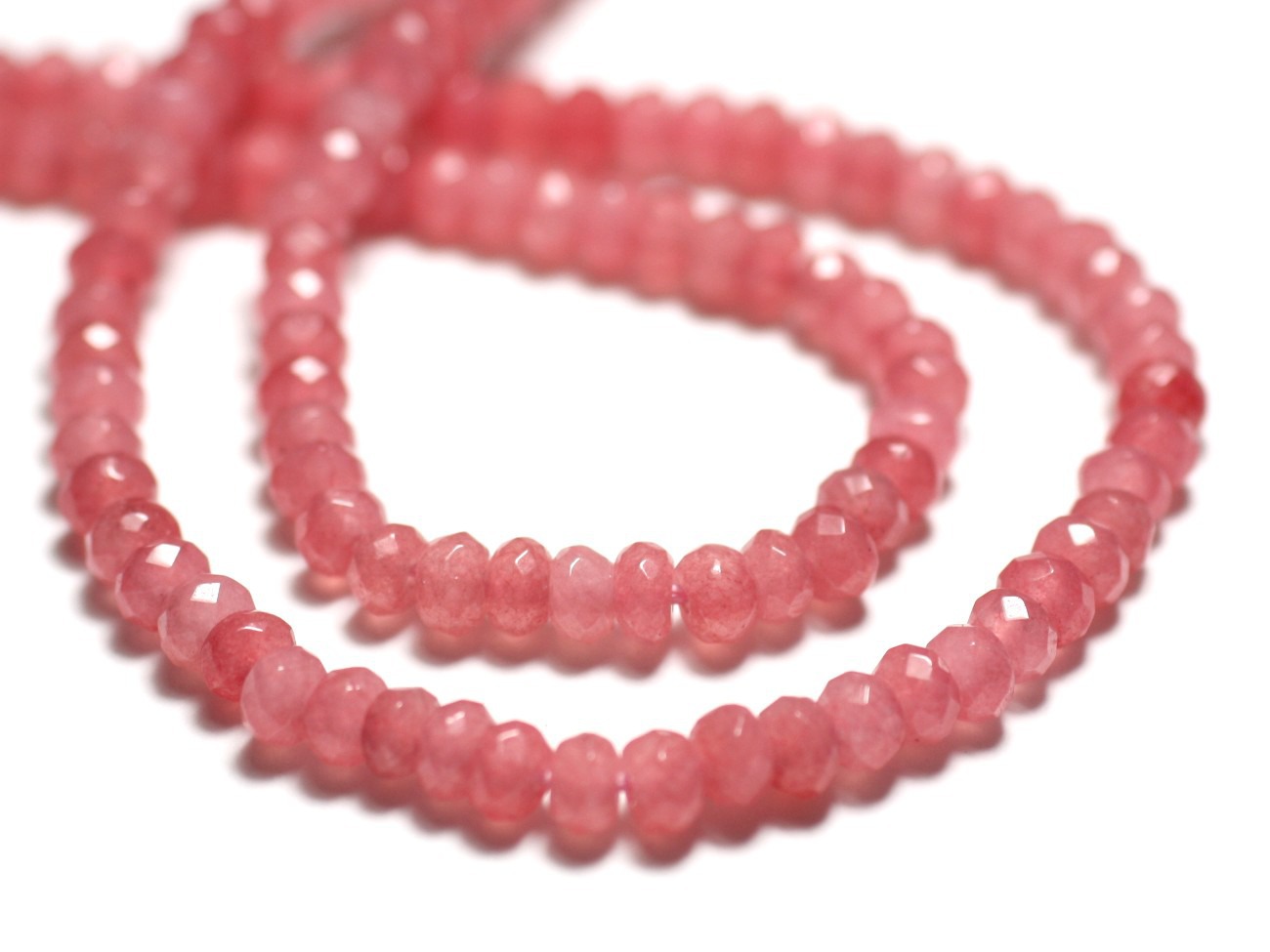 Fil 34cm 125pc env - Perles de Pierre - Jade Rondelles Facettées 4x2mm Rose Corail Pêche