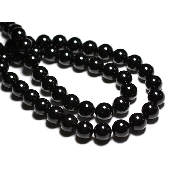 Fil 39cm 95pc env - Perles de Pierre - Tourmaline noire Boules 4mm 