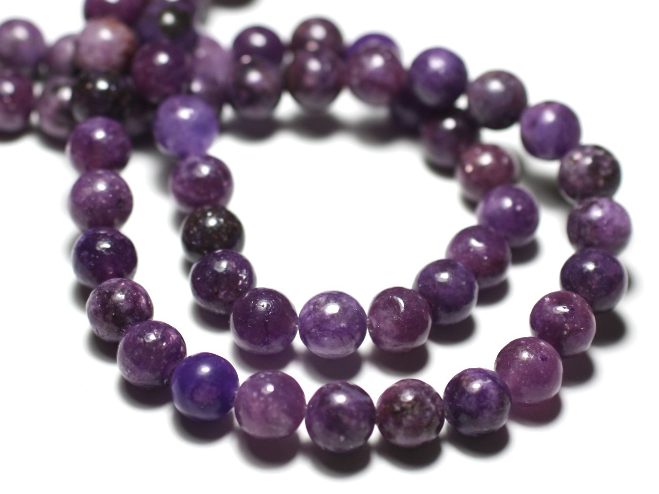 Fil 39cm 47pc env - Perles de Pierre - Lépidolite violette Boules 8mm 