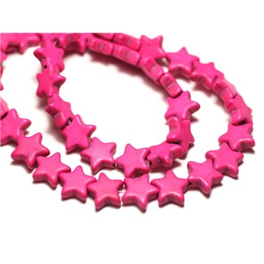Fil 39cm 38pc env - Perles de Pierre Turquoise Synthèse Reconstituée Étoiles 12mm Rose Fluo 