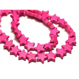 Thread 39cm 38pc approx - Turquoise Stone Beads Reconstituted Star 12mm Neon Pink 