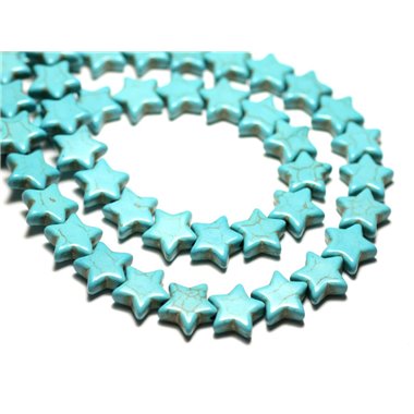 Fil 39cm 38pc env - Perles Pierre Turquoise Synthèse Reconstituée Etoiles 12mm Bleu Turquoise