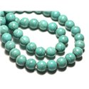 Fil 39cm 42pc env - Perles de Pierre Turquoise Synthèse Reconstituée Boules 10mm Bleu Turquoise 