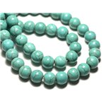 Fil 39cm 42pc env - Perles de Pierre Turquoise Synthèse Reconstituée Boules 10mm Bleu Turquoise 