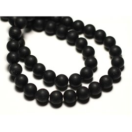 Thread 39cm 65pc approx - Stone beads - Jasper Matte black sandblasted frosted Balls 6mm 