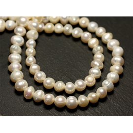Thread 36cm 60pc approx - Cultured freshwater pearls 5-7mm balls Iridescent white 
