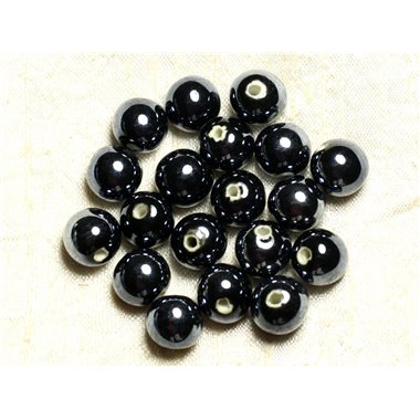 50pc - Perles Céramique Porcelaine Boules 14mm Noir irisé 