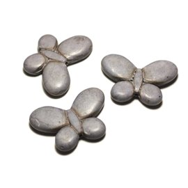 Filo 39 cm 22 pz circa - Perline di pietra turchese Synthesis Butterflies 35 mm Mouse Grey 