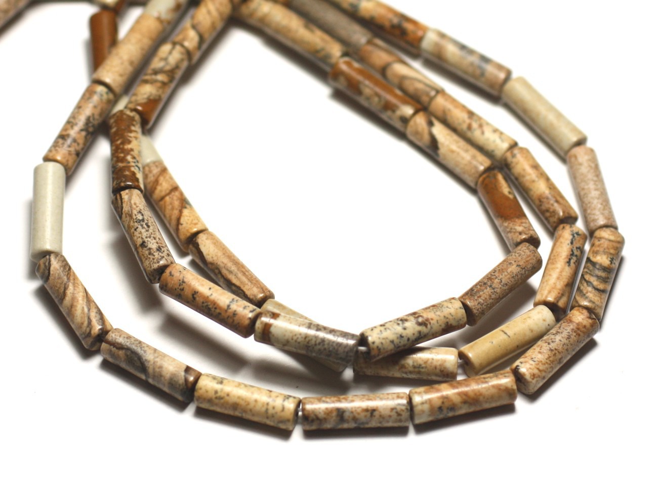 Fil 39cm 28pc env - Perles de Pierre - Jaspe Paysage Beige Tubes 13x4mm 