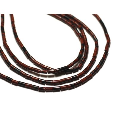 Fil 39cm 90pc env - Perles de Pierre - Obsidienne Marron Acajou Mahogany Tubes 4x2mm 