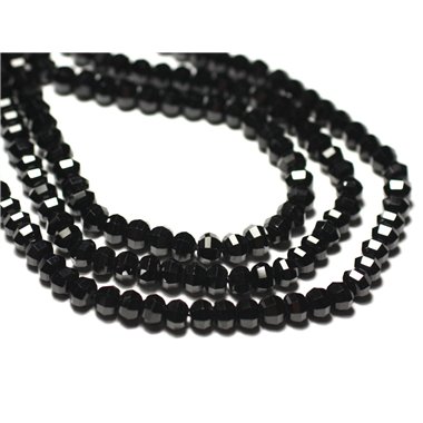 Fil 39cm 88pc env - Perles de Pierre - Spinelle noir Rondelles Facettées 6x4mm 