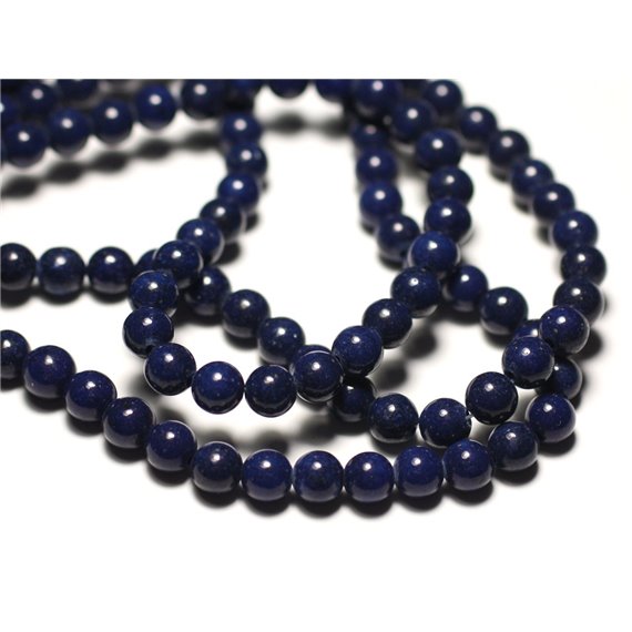 Fil 39cm 67pc env - Perles de Pierre - Jade Boules 6mm Bleu Marine Nuit 