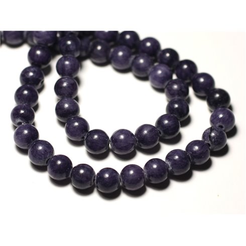 Fil 39cm 49pc env - Perles de Pierre - Jade Boules 8mm Bleu violet indigo 