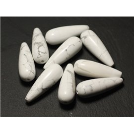 Filo 39 cm 13 pz circa - Perline di pietra - Gocce di Howlite 30x10 mm 