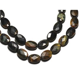 Thread 39cm 32pc approx - Stone Beads - Tiger Eye and Falcon Faceted Oval 14x10mm 