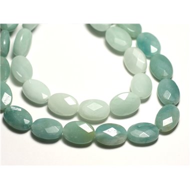 Fil 39cm 27pc env - Perles de Pierre - Amazonite Ovales Facettés 14x10mm