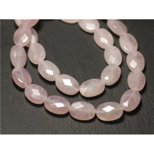 Fil 39cm 28pc env - Perles de Pierre - Quartz rose Ovales Facettés 14x10mm