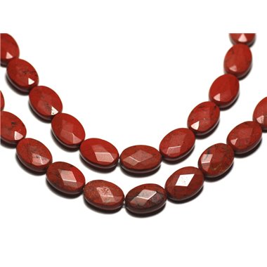 Fil 39cm 32pc env - Perles de Pierre - Jaspe Rouge Ovales Facettés 14x10mm 