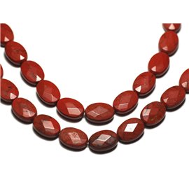 Filo 39 cm 32 pz circa - Perline di pietra - Diaspro rosso ovale sfaccettato 14x10 mm 