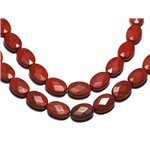 Fil 39cm 32pc env - Perles de Pierre - Jaspe Rouge Ovales Facettés 14x10mm 