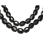 Fil 39cm 32pc env - Perles de Pierre - Onyx noir mat sablé givré Ovales Facettés 14x10mm 