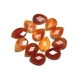 Thread 39cm 22pc approx - Stone Beads - Carnelian Faceted Drops 18x13mm 