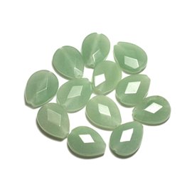 Hilo 39cm 22pc aprox - Cuentas de piedra - Gotas facetadas de aventurina verde 18x13mm 