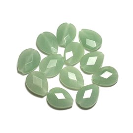 Thread 39cm 22pc approx - Stone Beads - Green Aventurine Faceted Drops 18x13mm 