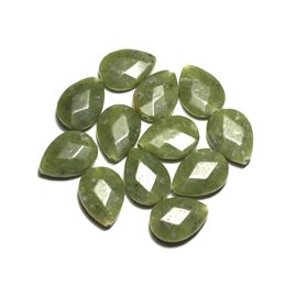 Thread 39cm 22pc approx - Stone Beads - Jade Nephrite Canada Faceted Drops 18x13mm 