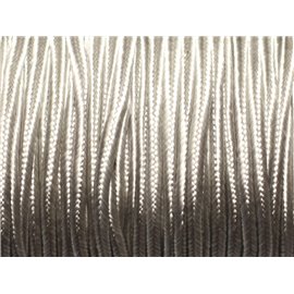 Spoel circa 45 meter - Koord Lanyard Stof Satijn Soutache 2,5 mm Lichtgrijs parelmoer zilver 
