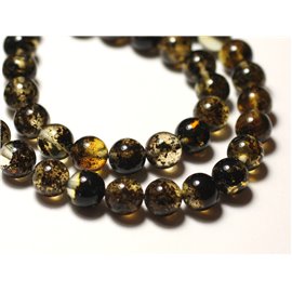 Thread 20cm approx 25pc - Natural amber beads 8mm balls Yellow green black 