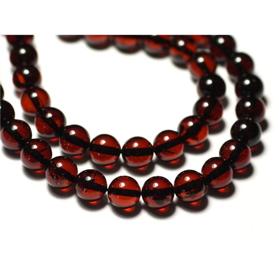 Fil 20cm 25pc env - Perles Ambre naturelle Boules 8mm Rouge bordeaux noir 