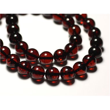Fil 20cm 20pc env - Perles Ambre naturelle Boules 10mm Rouge bordeaux noir