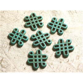 Thread 39cm 13pc approx - Turquoise Stone Beads Reconstituted Synthesis Chinese Infinity Knots 28mm Turquoise Blue 