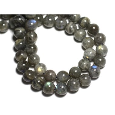 Fil 39cm 68pc environ - Perles Pierre - Labradorite Boules 5-6mm gris reflets multicolores