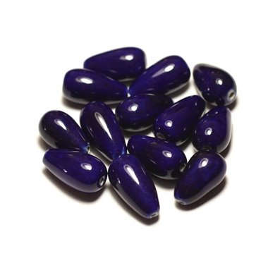 50pc - Perles Céramique Porcelaine Gouttes 21mm Bleu Nuit 