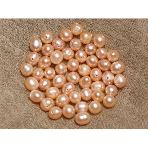 Fil 36cm 62pc env - Perles culture eau douce Boules Olives 5-7mm Rose clair pastel