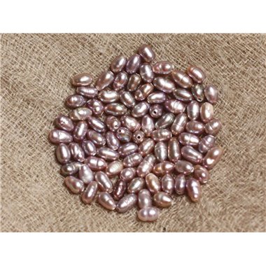 Fil 36cm 90pc env - Perles naturelles culture eau douce Olives Riz 2-5mm Violet Mauve Rose