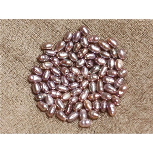 Fil 36cm 90pc env - Perles culture eau douce Olives 3-5mm Rose 